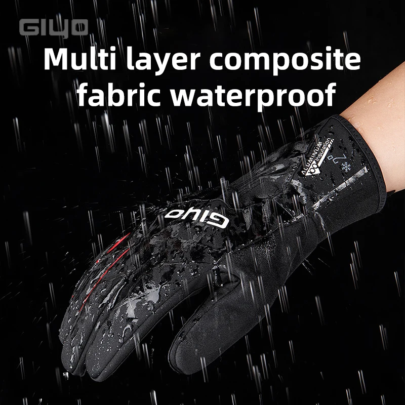 Giyo S-15 Winter Cycling Gloves Waterproof Thermal Touch Screen Gloves SBR Filling Shock Absorbing for Riding Skiing Climbing