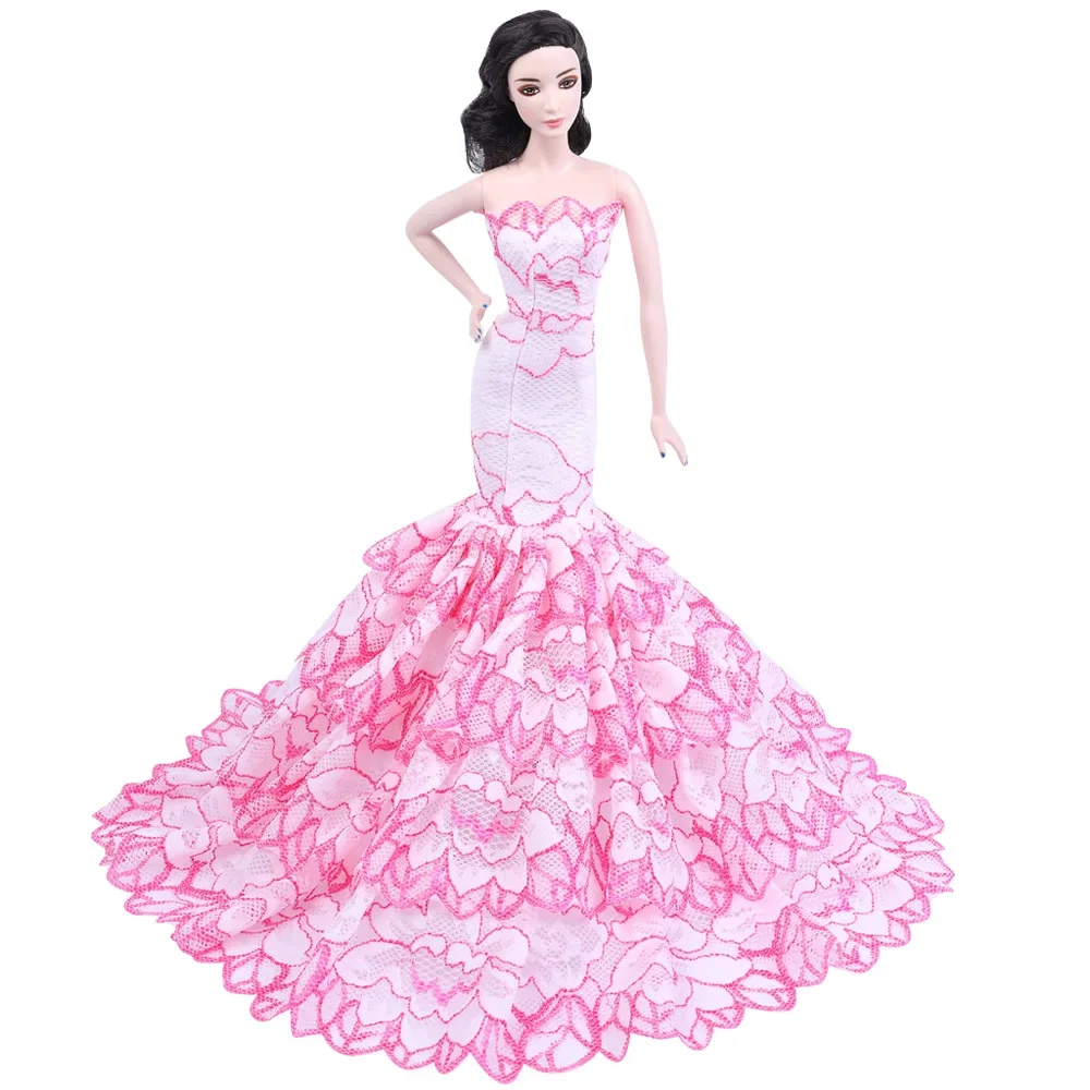 자수 발레 세트 웨딩 볼 원피스, 긴 피쉬테일 레이스 스커트, 30cm 1/6 Bjd 인형 소녀 장난감, 레이디 공주 드레스업, 1 개