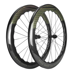 New 700C 65mm wave Road Bike UD Full Carbon Fibre Bicycle Thru Axle Center lock Disc brake Wheelset clincher tubeless rims 25mm