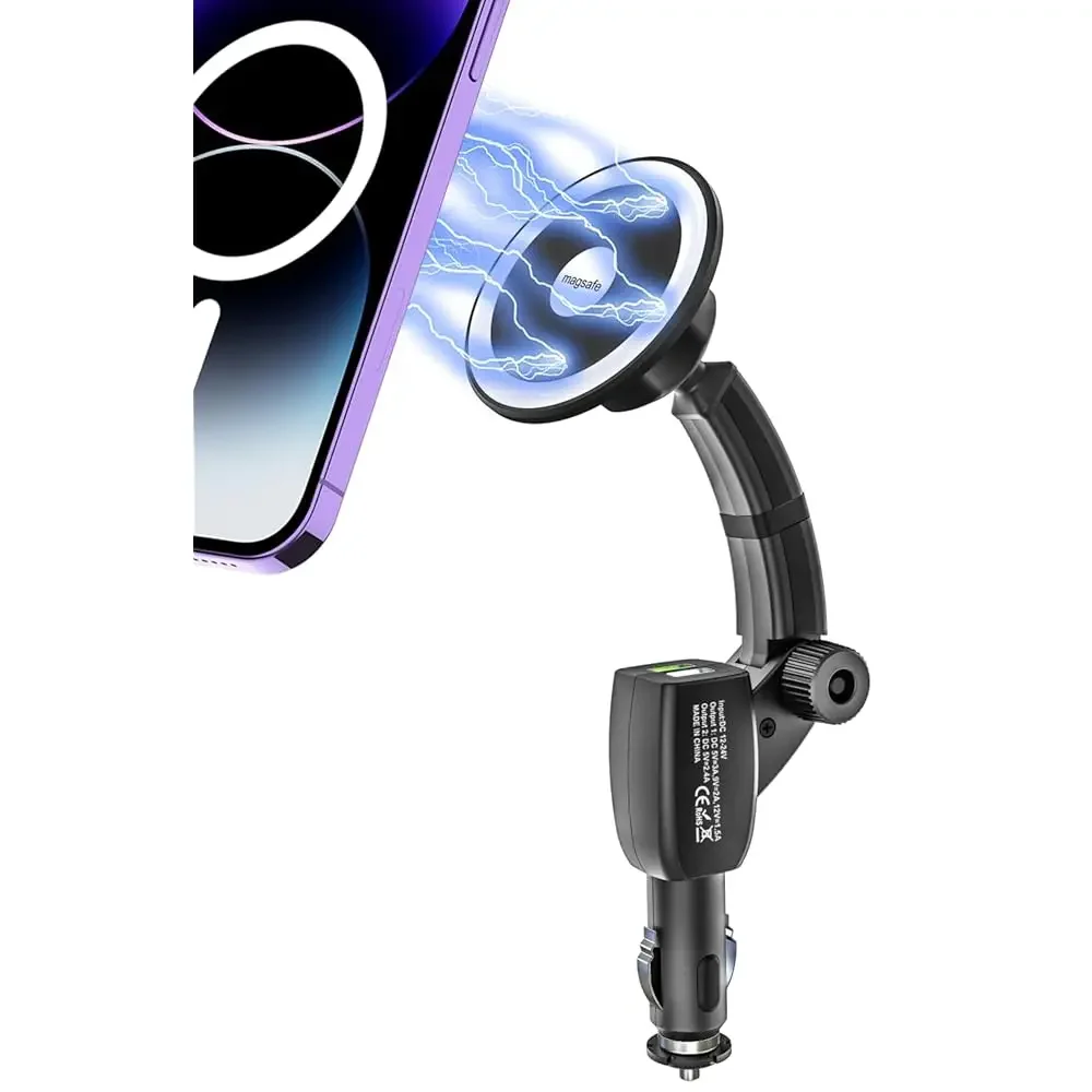 for MagSafe Car Mount Cigarette Lighter [Dual USB Charger] Magnetic Phone Holder for Car Charger [Fast Charging] Phone Holder