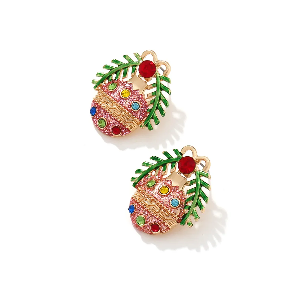 New colorful dripping oil with diamonds Chirtmas lantern earrings Christmas cute colored ball earrings are on sale
