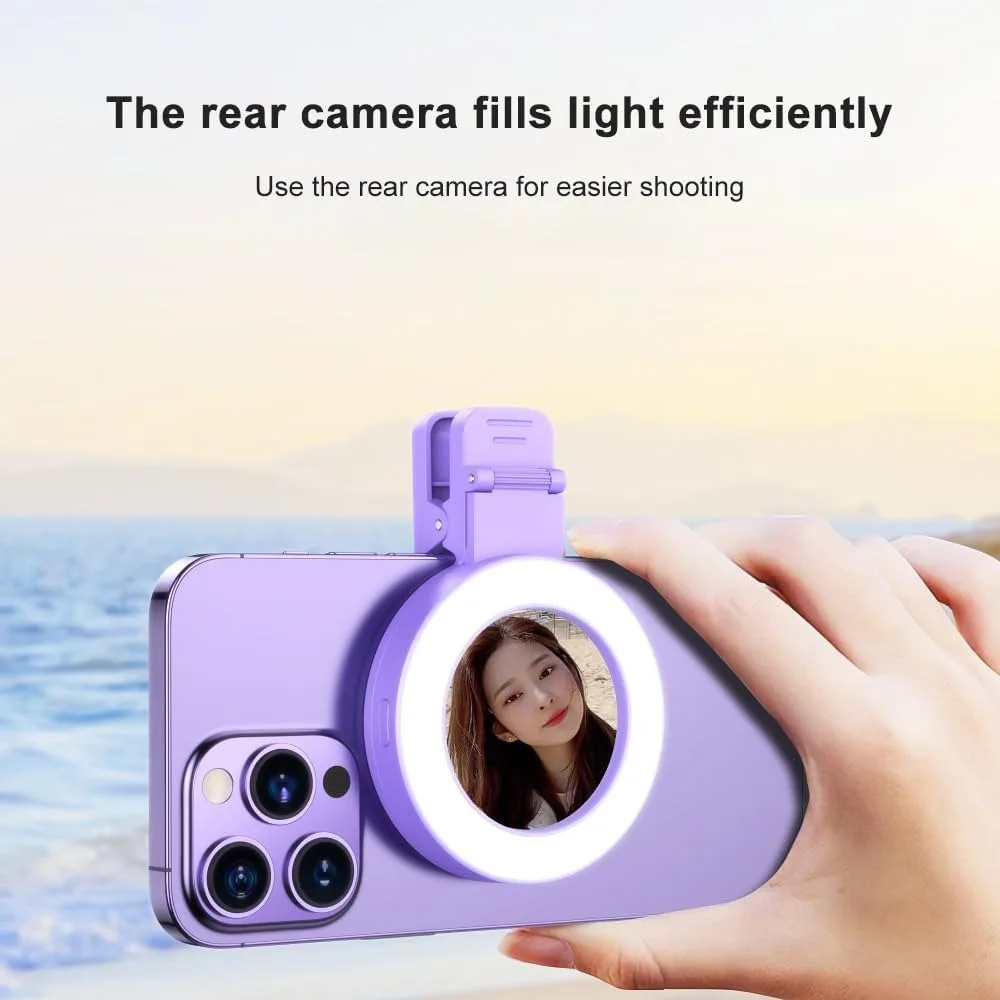 High Quality 3 Light Modes Selfie Light Clip 180° Rotatable Ring Light LED Phone Light Rechargeable Selfie Mirror