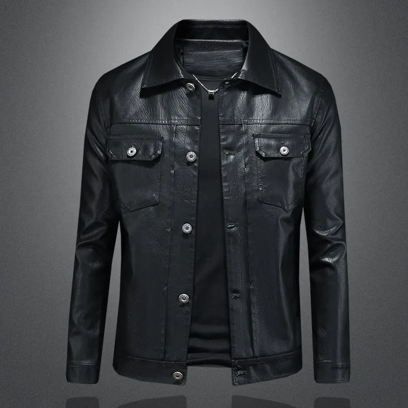 New Men's Leather Jacket for Autumn and Winter A Slim-fit Leather Jacket for Motorcyclists in Black with Velvet Perforation 2026