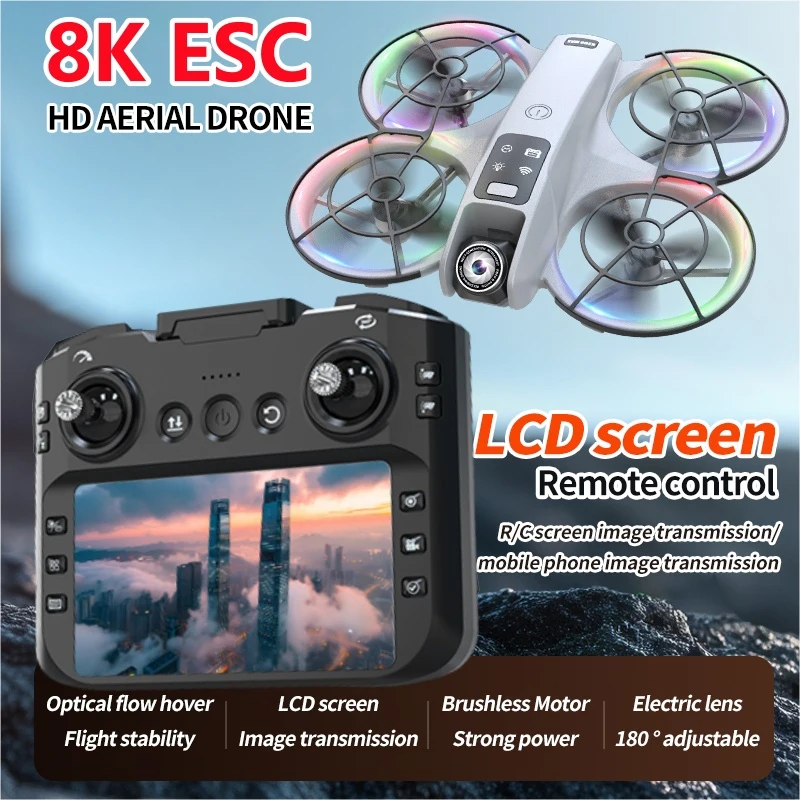 

8K ESC 180 ° Камера с большим экраном, бесщеточный, WIFI, FPV, радиоуправляемый дрон, 2,4G, оптическое освещение, полная защита, пульт дистанционного управления, квадрокоптер