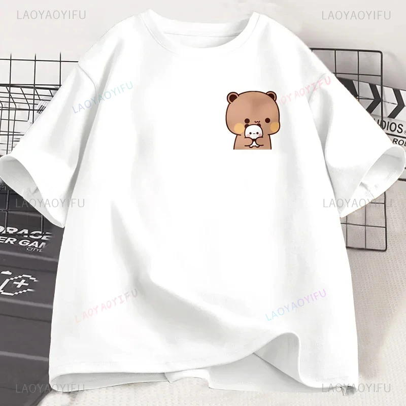 Camiseta de oso Panda Bubu Dudu y sus bebés, camiseta divertida de moda para parejas, sudadera de manga corta de algodón con dibujos animados a la moda para mujer