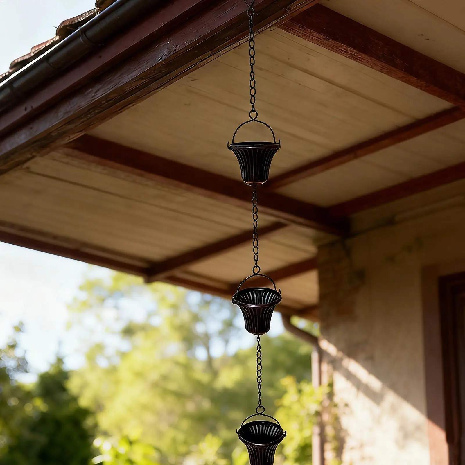 Rain Catcher Chain 3.8m Modern Metal Accessories Gutter Rain Drip Chains with 12 Cups for Garden Backyard Courtyard Farmhouse