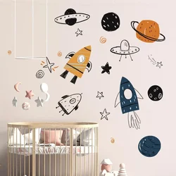 Hand Painted Watercolor Rocket Planet Wall Stickers Home Room Bedroom Decor Interior Stickers For Kids Rooms