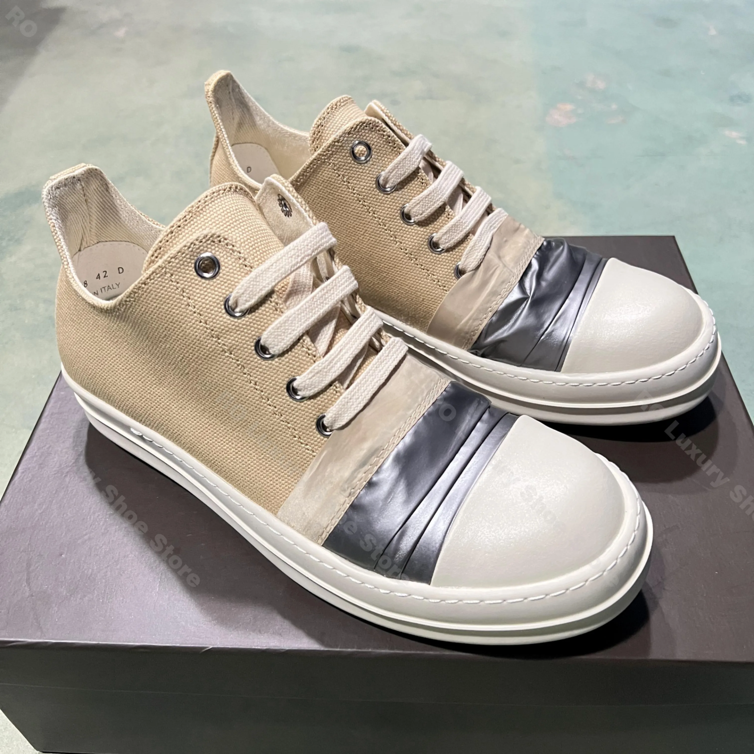 

Brand Casual Men Shoe Low Top Apricot Women Sneaker Silver Pleated Designer Punk Fashion Thick-sole Trainer Lace-up Canvas Shoe