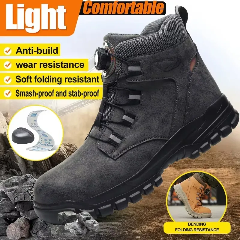 

New Fashion 2025 Waterproof Security Work Safety Boots Protective Leather Boots Anti-smash Anti-puncture Industrial Shoes Men