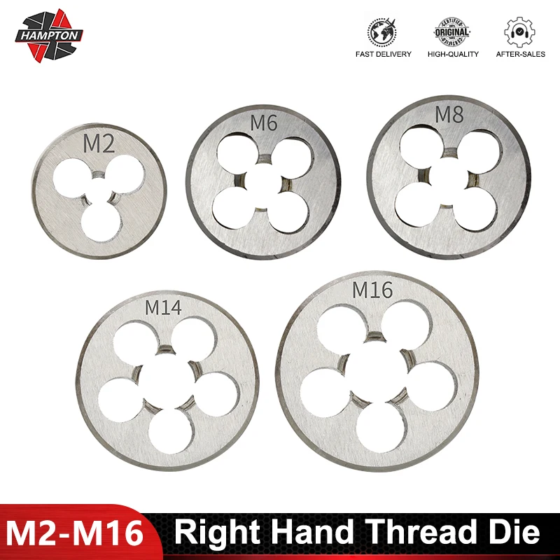 HAMPTON Alloy Steel 1pc Hard Round Die Threading Metric Die Right Hand Die M2 M2.5 M3 M4 M5 M6 M7 M8 M9 M10 M12 M14 M15 M16 Die