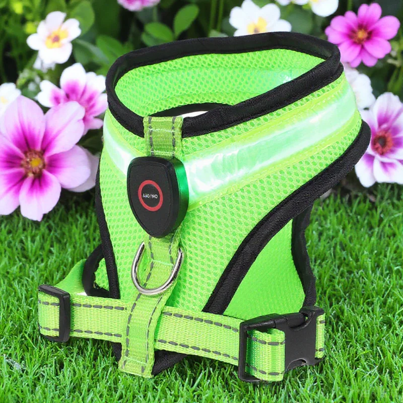 

1Set Luminous LED Dog Vest Breathable USB Rechargeable Comfortable Fit for Night Walk Fashionable Pet Dog Vest Set