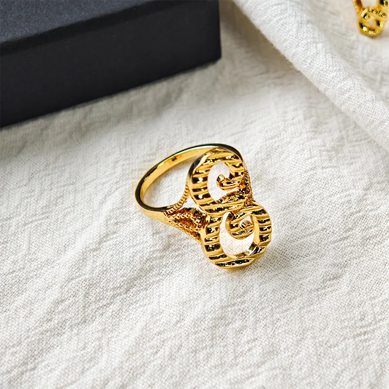 DUOYING Vintage Twisted Rope Initial Letter Rings for Women Antique Gold Plated Hollow Alphabet Personalized Birthday Party Gift