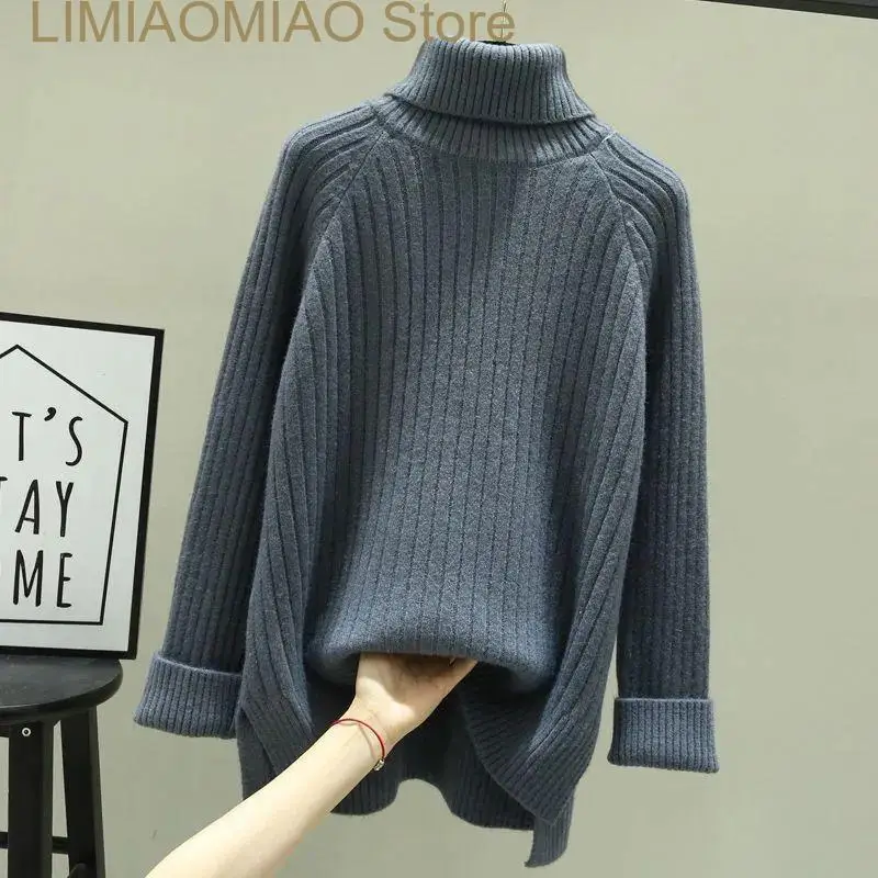 

New Turtleneck Casual Solid Basic Long Sleeve Loose Women Sweater Korean Fashion Chic Pullover Sweaters Tops Autumn Winter