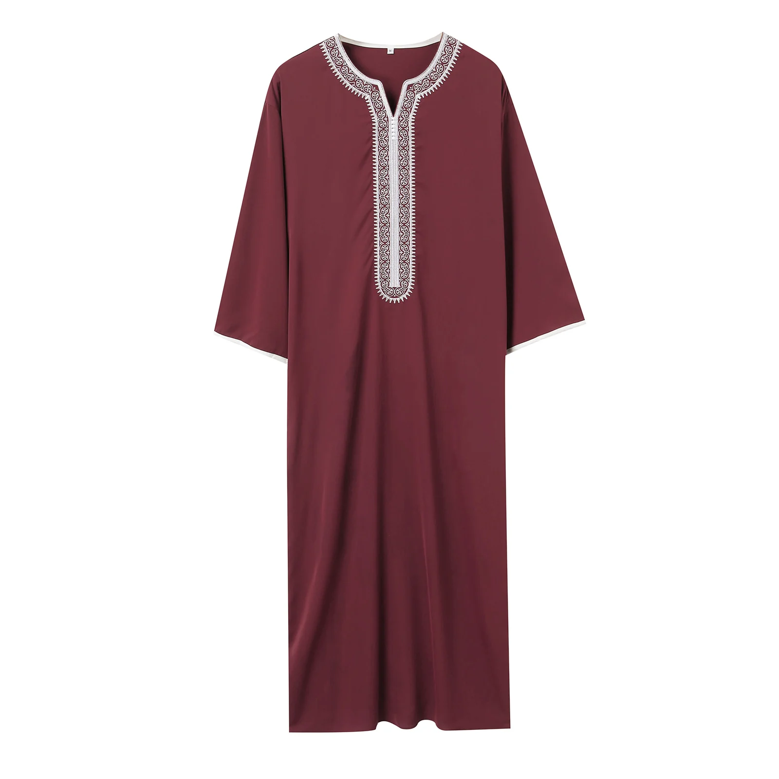 2024 New Red Round Neck Embroidery Middle East Juba Men Muslim Middle Sleeve Clothing Male Saudi Arabia Robe Islamic Robe Arab