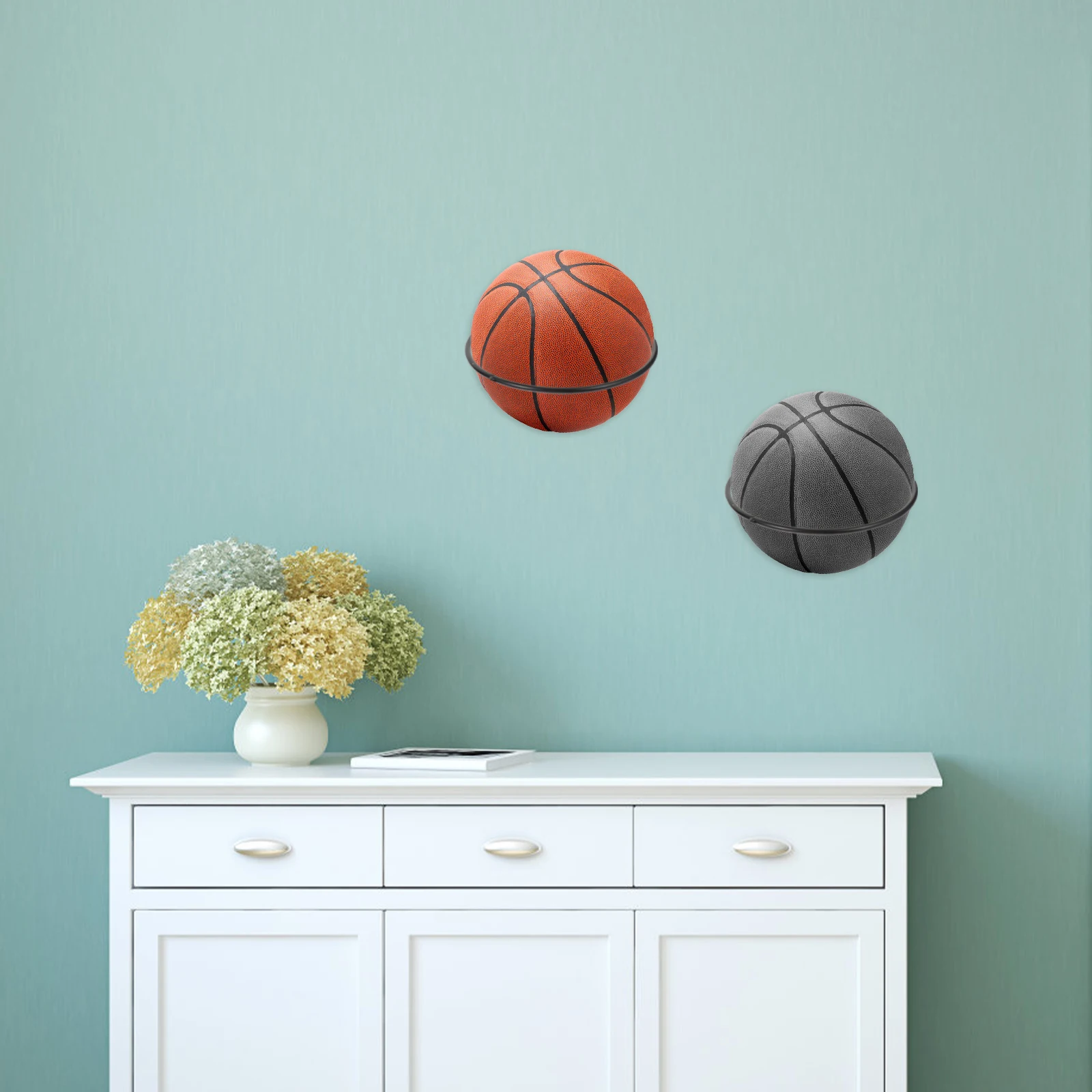 

5 Pcs Ball Bracket Storage Wall Shelf Holders Sports Iron Basketball Office Garage School Shop Black Mounting Screws