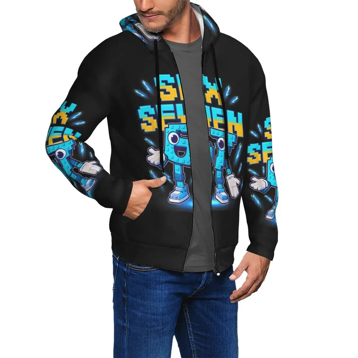 Number 67 Building Blocks Print Zipper Hoodies Hip Hop Pullover Autumn Winter Men's Women's Sweatshirts Long Sleeve Tops