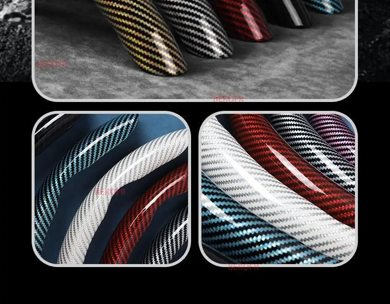 2PCS Laser Carbon Fiber Silicone Car Steering Wheel Cover  Non-Slip For  Chevrolet Malibu Cruze Camaro Volt Bolt Trax Malibu