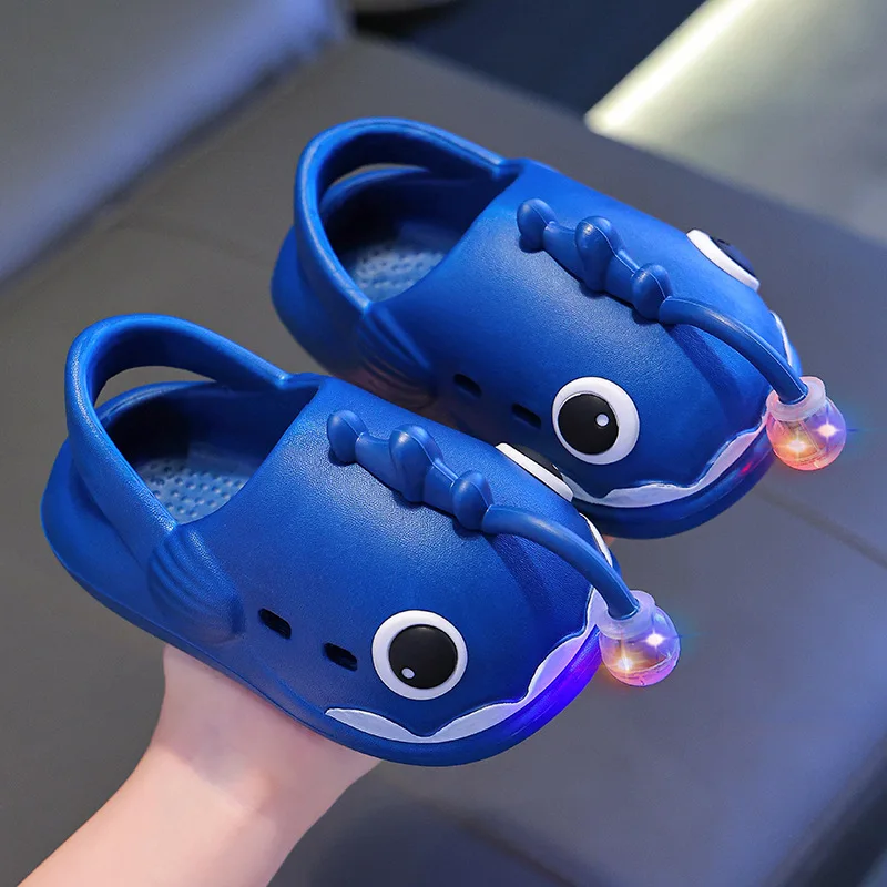 Summer LED Children Slippers Boys Girls Luminous Fashion Hole Shoe Soft Sole Comfort Baby Sandal Cartoon EVA Non-slip Kid Slides