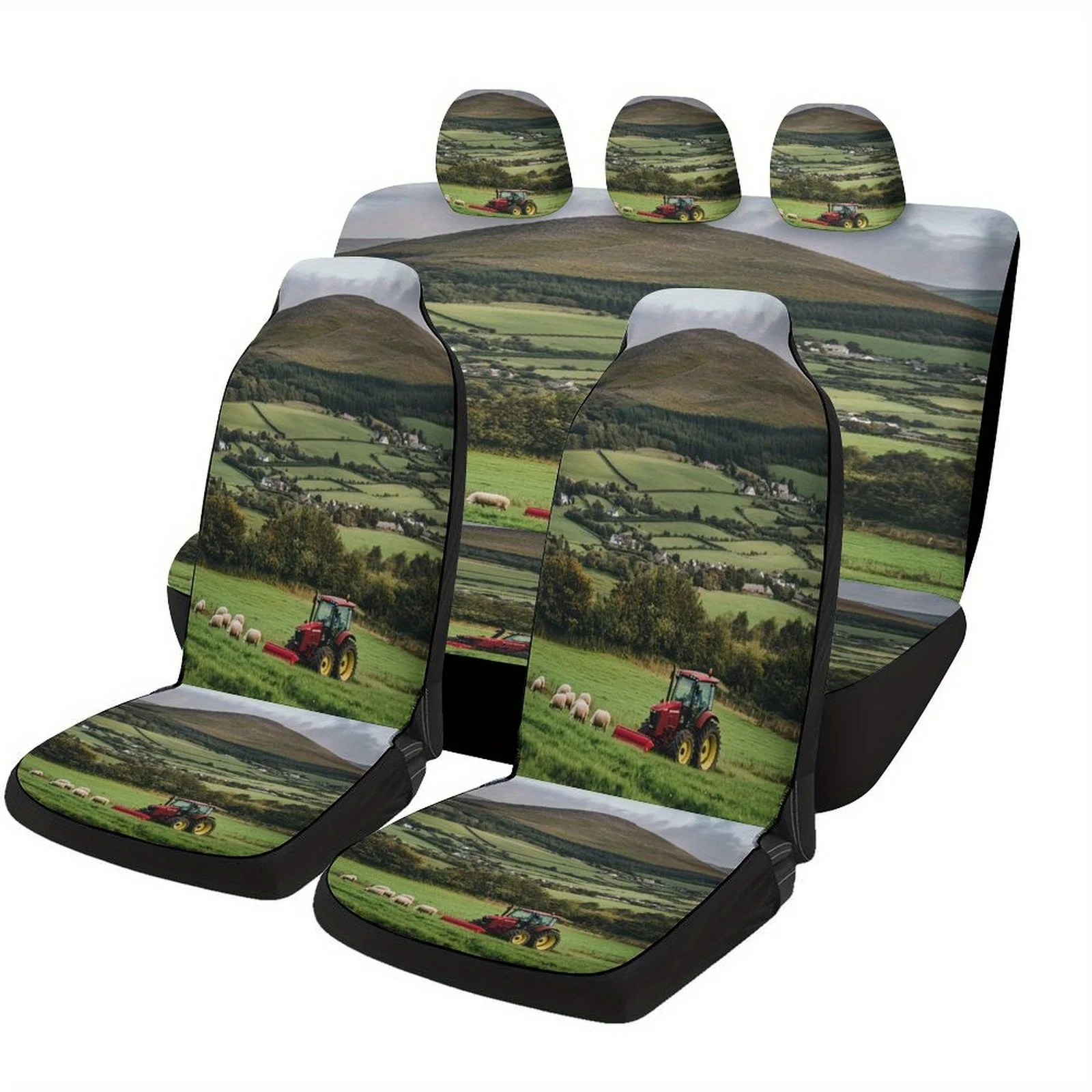 

Red Tractor In Countryside Themed Car Seat Cover Set For Most Cars, Fashion Personalized Novelty Car Seat Protector Covers Full