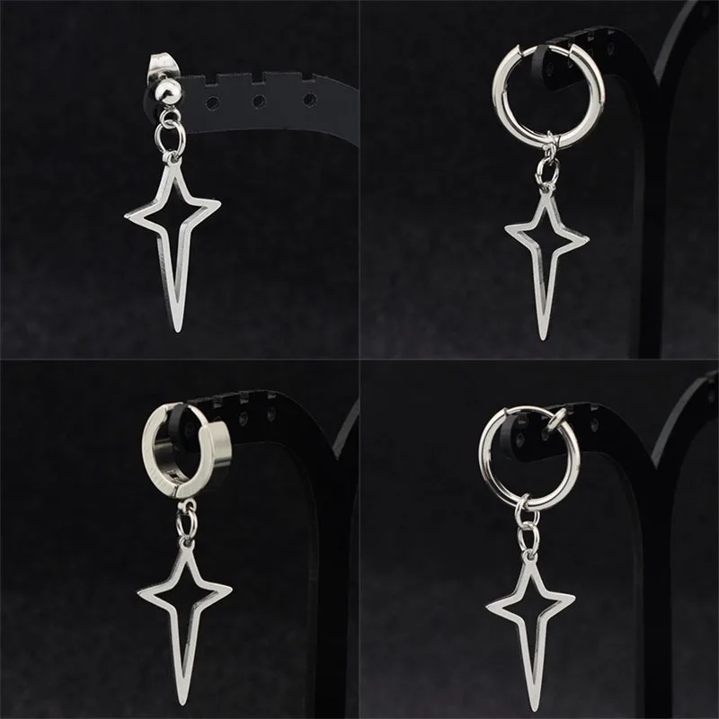 Simple Hollow Cross Star Stainless Steel Earrings High Grade Geometric Stud Ear Jewelry Party Gifts For Women Men