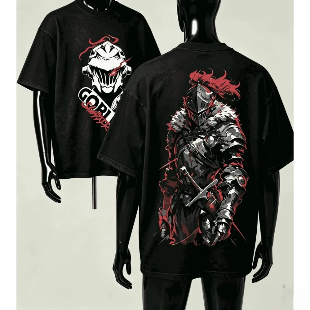 Goblin Slayer Graphic Washed Cotton T‑shirt Unisex Anime Lover Harajuku High Street Retro Oversized Short Sleeve Casual Tops