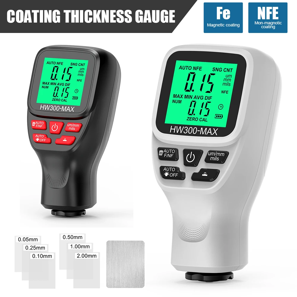 High Precision Coating Thickness Gauge HW300-MAX Car Paint Film Automatic Thickness Gauge Car Paint Thickness Tester 0-2000um