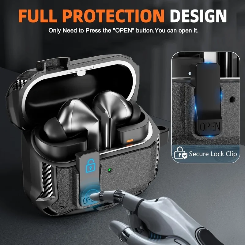 2026 New For Galaxy Buds 4/3 Pro Buds 4 3 FE Case With Lock &Phone Stand&Cleaning Kit Rugged Carbon Fiber Case For Buds4/3 Pro