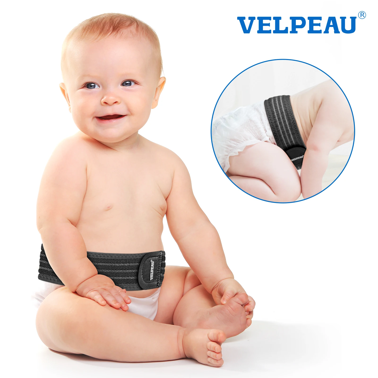 

VELPEAU Umbilical Hernia Belt Baby for Infant Belly Button Wrap Truss Abdominal Binder with 3 Different Shapes Compression Pads