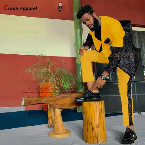 Mode Herr Lyxig Paljettkostym 2-delad Guld Trend Sångare Värd Scenframträdande Klänning Gradient Kavaj Jacka Byxa 10 best sales glänsande herrkostym - №7