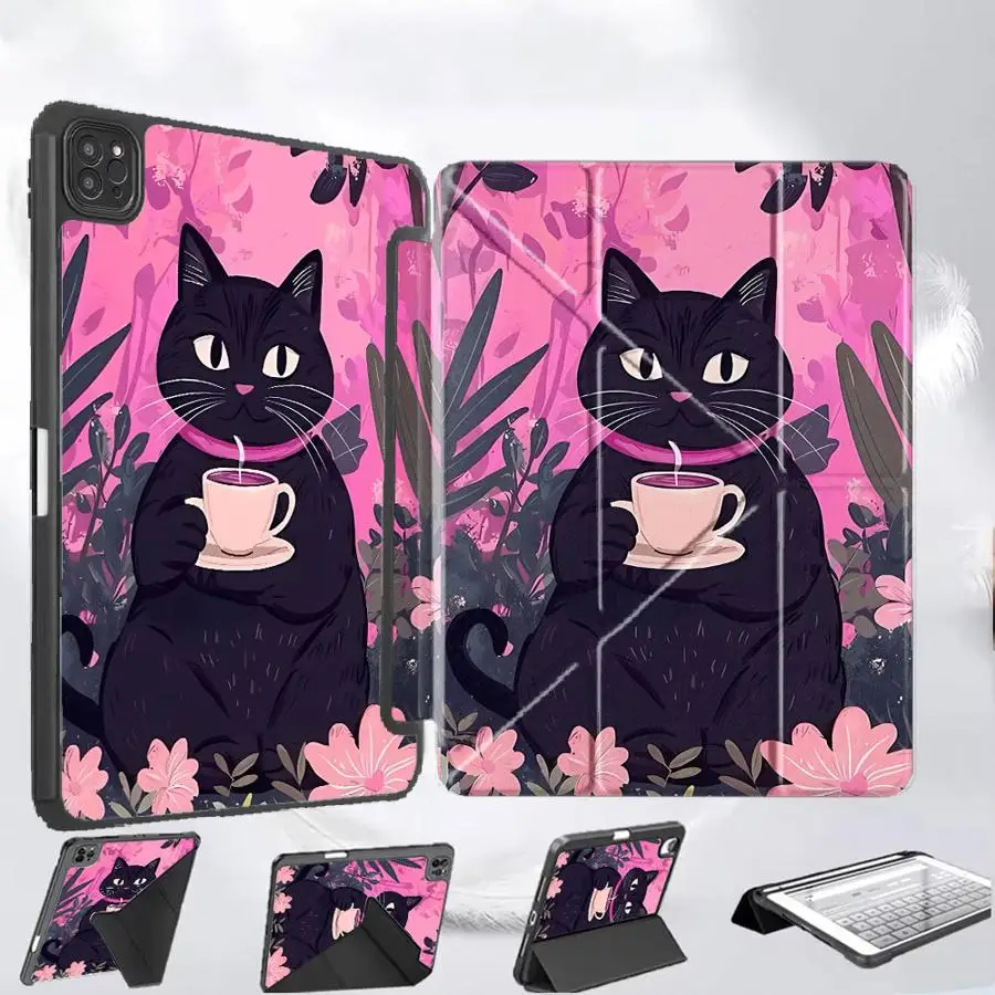 

Чехол для планшета с мультяшным котенком для iPad Pro 2025, Air 4, 5, M3, M2, M4, 11 дюймов, Mini 6, 7, Pro 11-го, 10-го, 9-го, 8-го, 7-го поколений, 12.9 дюймов, с подставкой