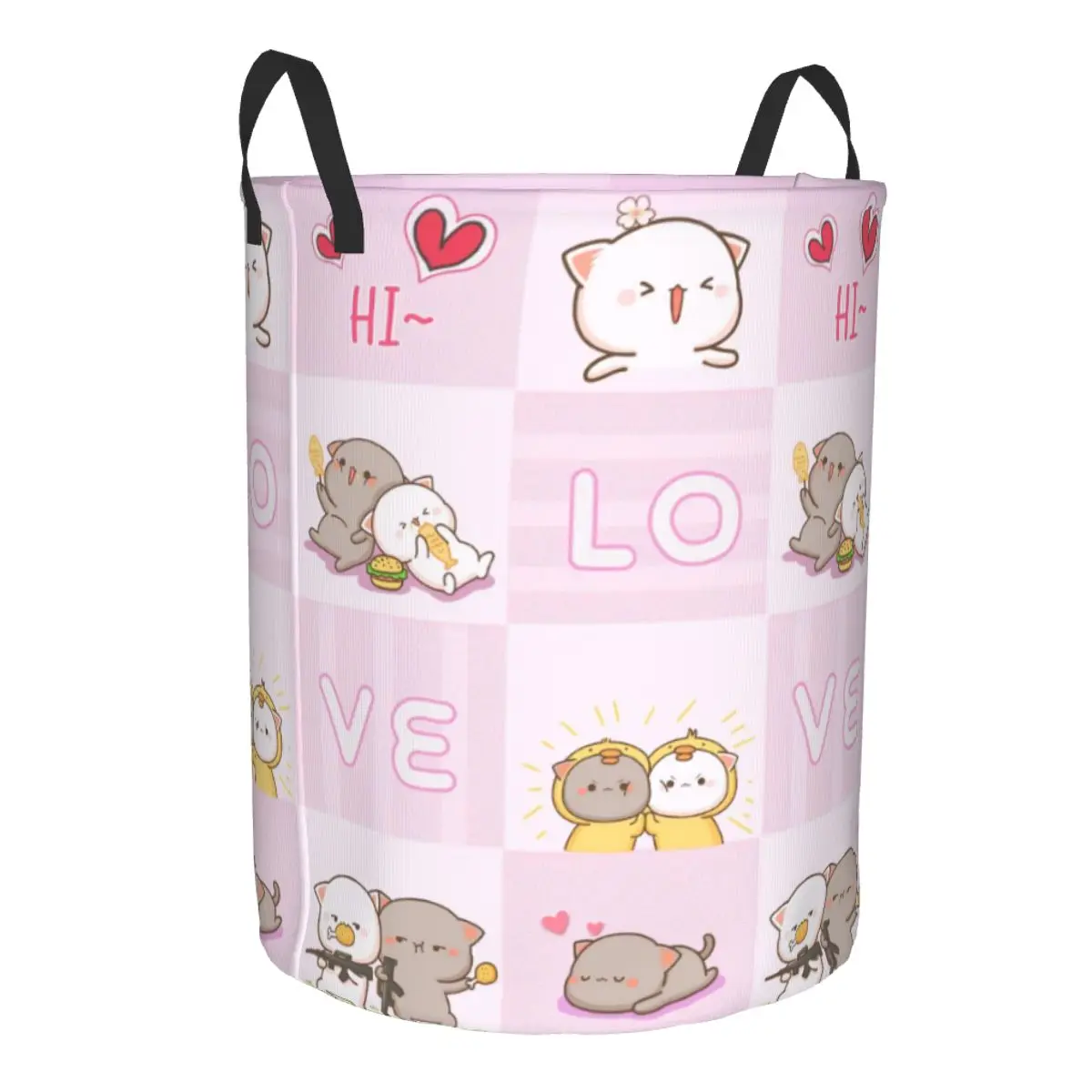 Peach And Goma Laundry Basket Foldable Large Clothing Storage Bin Cartoon Mochi Cat Baby Hamper