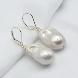 Large Baroque Pearl Earrings White Natural Freshwater Pearls 925 Silver French Ear Hooks Personalized Fashion Earrings for Women