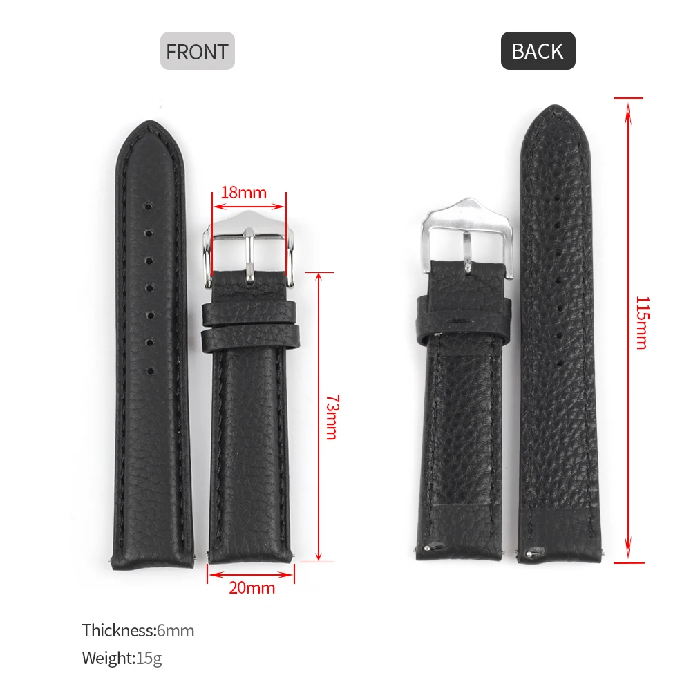 Genuine Leather Watch Band 18mm 19mm 20mm 22mm Retro Lychee Pattern Top Layer Cowhide Watch Strap Bracelet for Men Women