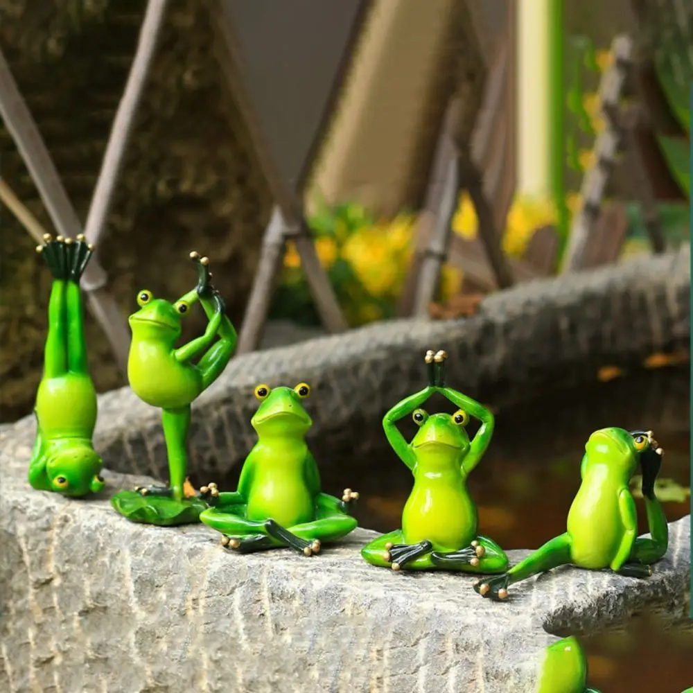 

Crafts Resin Yoga Frog Statue Creative Cute Animal Sculpture Waterproof Handicraft Miniatures Figurine Fish Pond