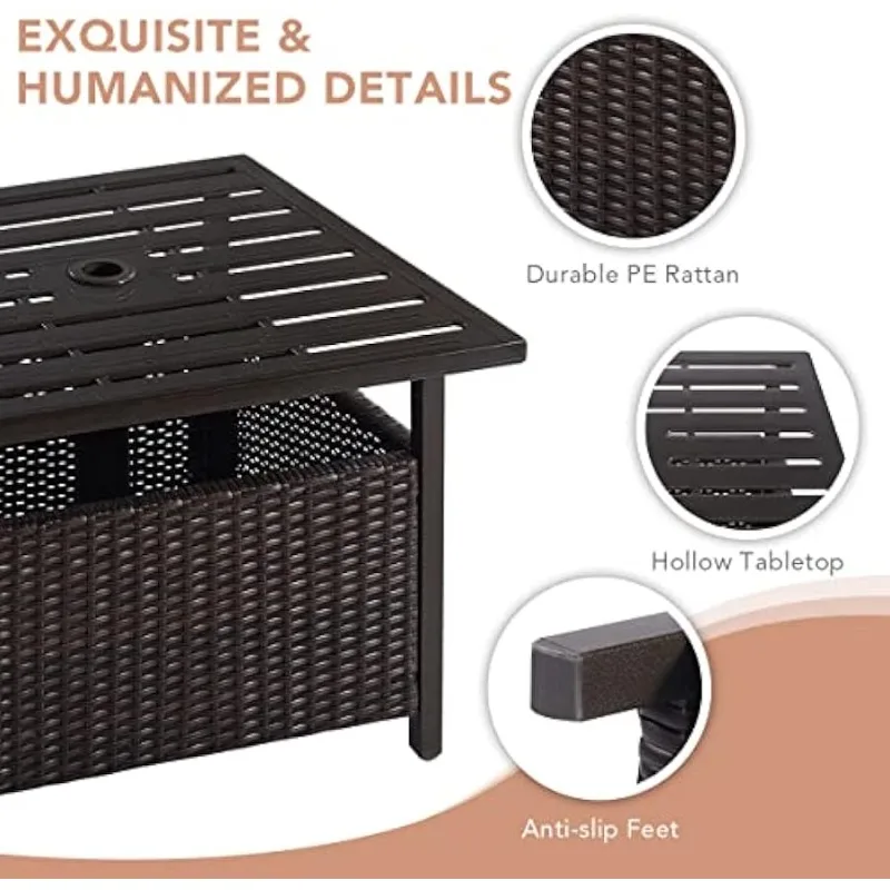 Rattan umbrella side table, tavern with storage slot, wicker side table, terrace with 1.57 "umbrella hole