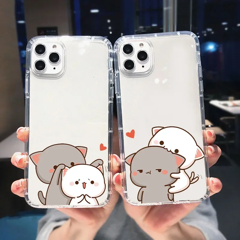 Funny Cat Paired Couple Phone Case For iPhone 15 13 14 11 12 Pro XS Max 13Mini SE X XR 8 14 Plus Clear Soft Lovers Covers Shells