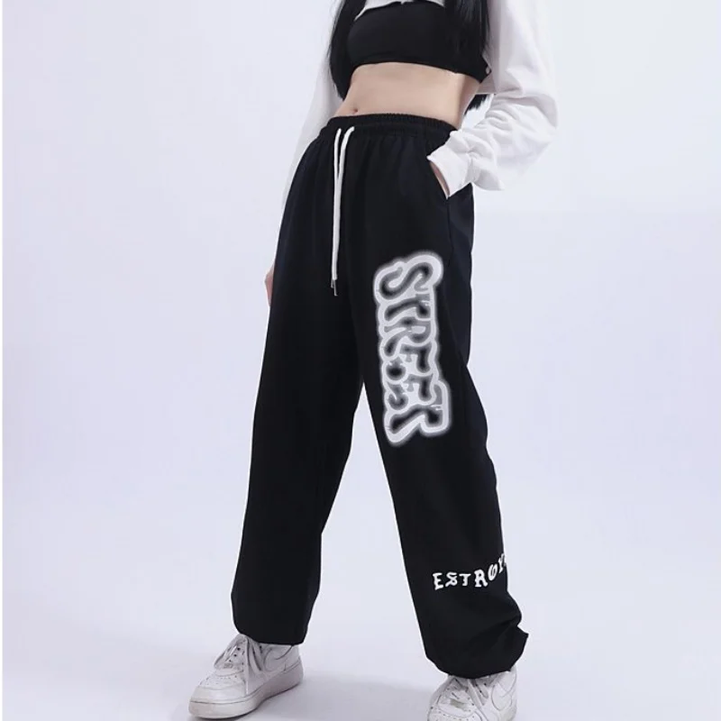 Pantalones de chándal de baile de Jazz y Hip-hop para mujer, pantalones deportivos holgados informales de estilo americano con estampado de letras, ropa de calle Y2k, Joggers de tendencia a la moda