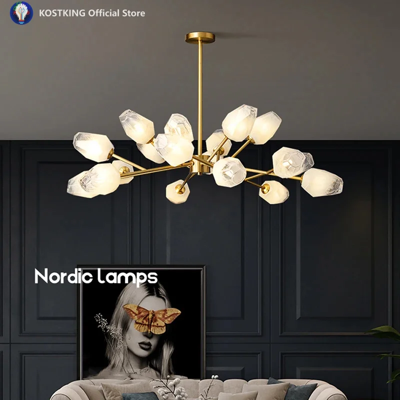

Modern Copper Lamp Body Chandelier For Living Room Creative Design Dining Room Bedroom Led Cloudy Lampshade Home Decor