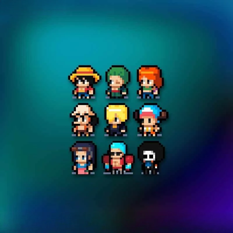 ONE PIECE Pixel-Version, reflektierender Autoaufkleber, Ruffy Roronoa Zoro, wasserfeste Aufkleber für den Innen- und Außenbereich, 9-teilig, kreative Geschenke