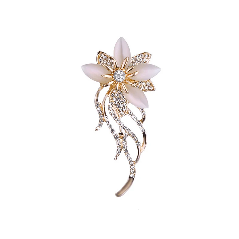 High-end Graceful Retro Palace Opal Flower Brooch Lady Temperament Personality Rhinestone Badge Pin 2024 New Style Breastpin