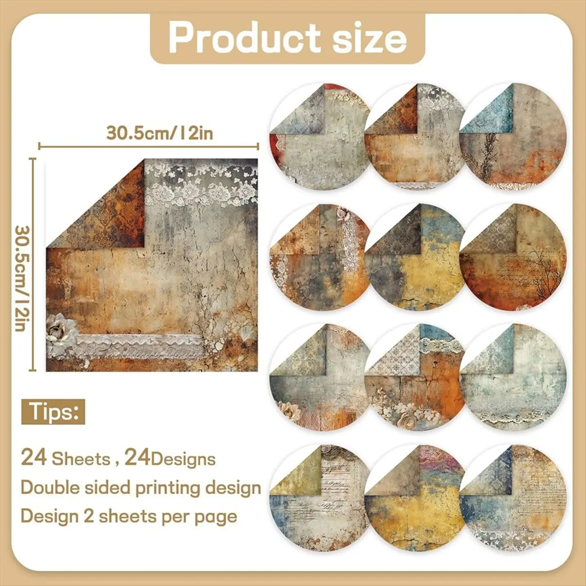 DT333 TRENDY~Scrapbook Paper 12x12 Inch, 24 Sheets DIY Origami Decorative Craft, Double Sided Printing, Photo Album Decor
