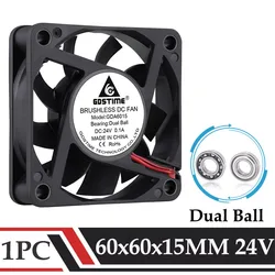 Gdstime 6015-ventilador de refrigeración sin escobillas, dispositivo de dos bolas 24V DC 60x60x15mm, máquina de equitación PC CPU VGA, 6cm, 60mm x 15mm, 2 pines, 1 unidad