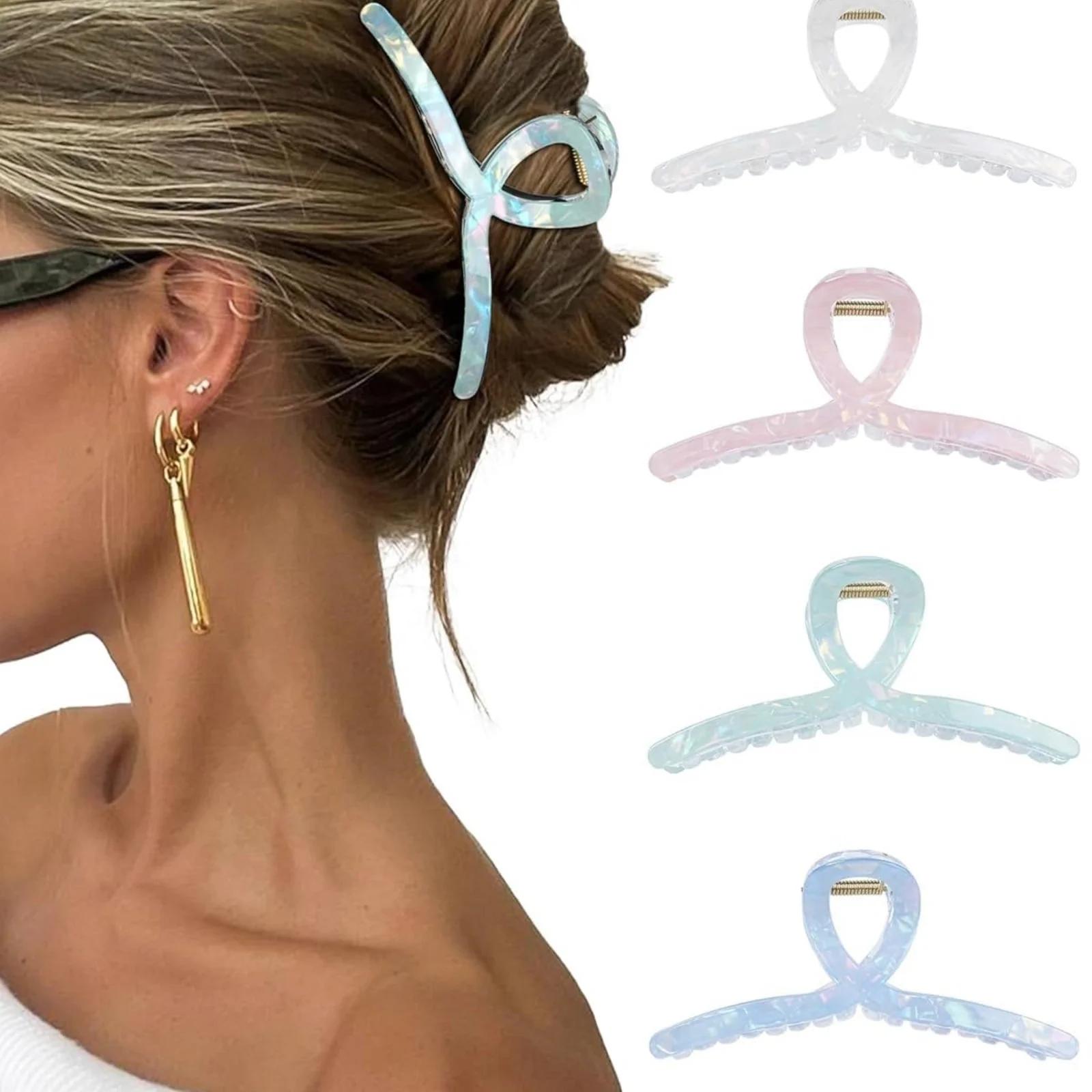 1 Stück schillerndes Band – geformtes Haarklammern-Set, 4 Pastellfarben, stilvolle Haarklammern für Frauen, schicke Hochsteckfrisur-Accessoires – Detail 1