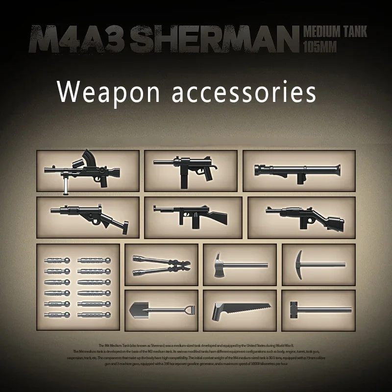 WW2 Military US Army M4A3 Sherman medium armored vehicle IS-2 Heavy Tank boy Building Blocks Bricks Toys for Boys Gifts