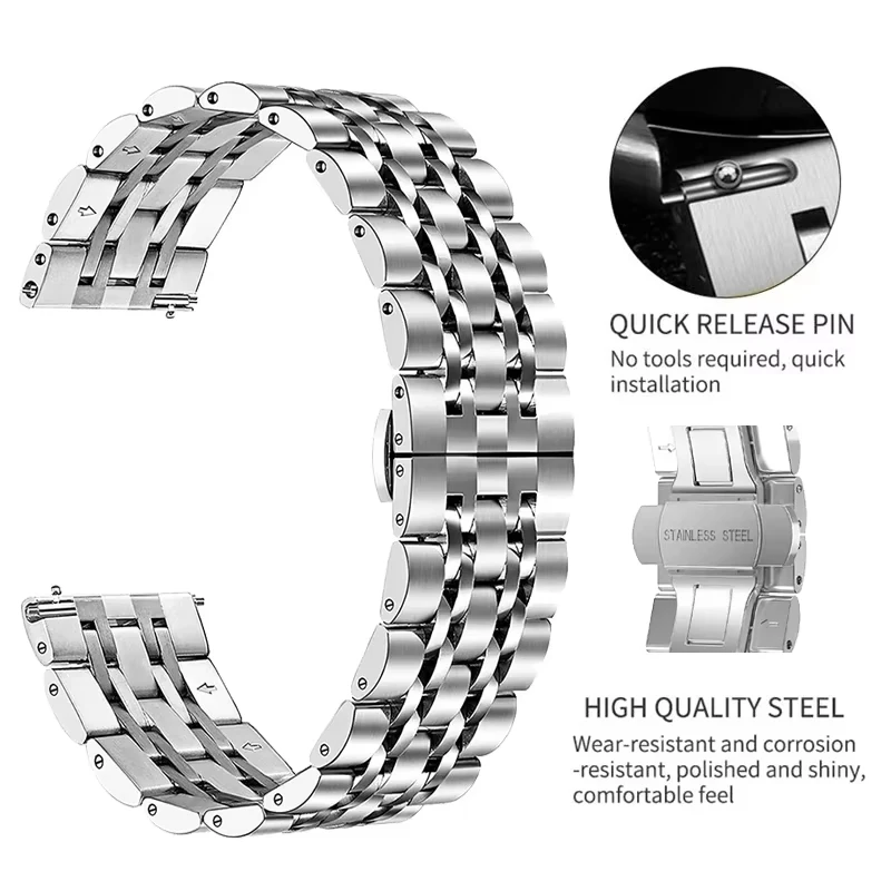Metal Wrist Bracelet For Huawei Watch GT 5 Pro 46mm Fold Clasp Stainless Steel 22mm Strap For Huawei GT5 GT4 GT3 GT2 46MM Band