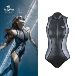 Women's Sleeveless Wetsuit 2mm Neoprene Front Zipper Bikini Bottom Bodysuit One-Piece Swimsuits Scuba Diving Surfing Snorkeling