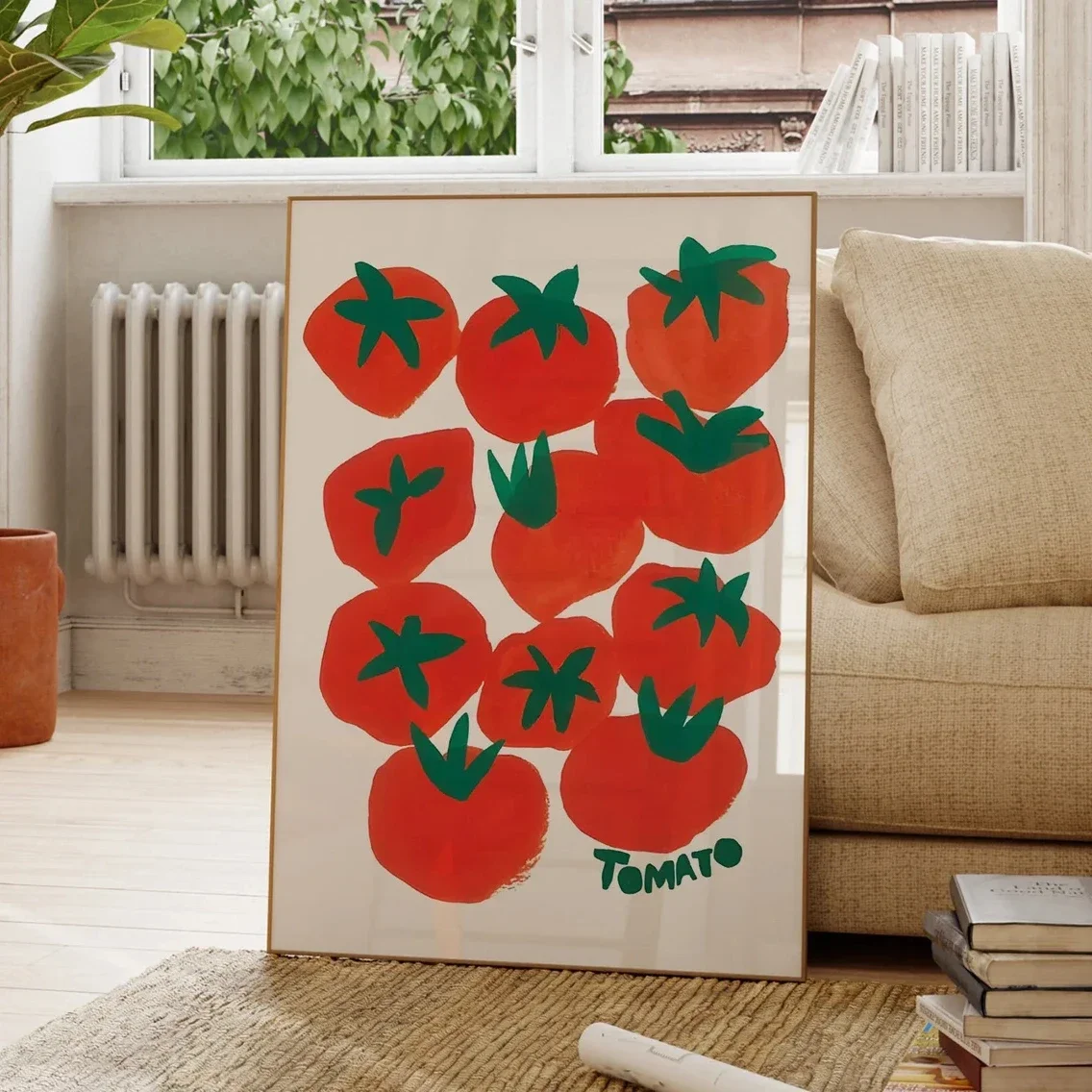 Arte de pared divertido de tomate de comida roja, póster impreso en lienzo HD, adecuado para el hogar, cocina, sala de estar, decoración de restaurante