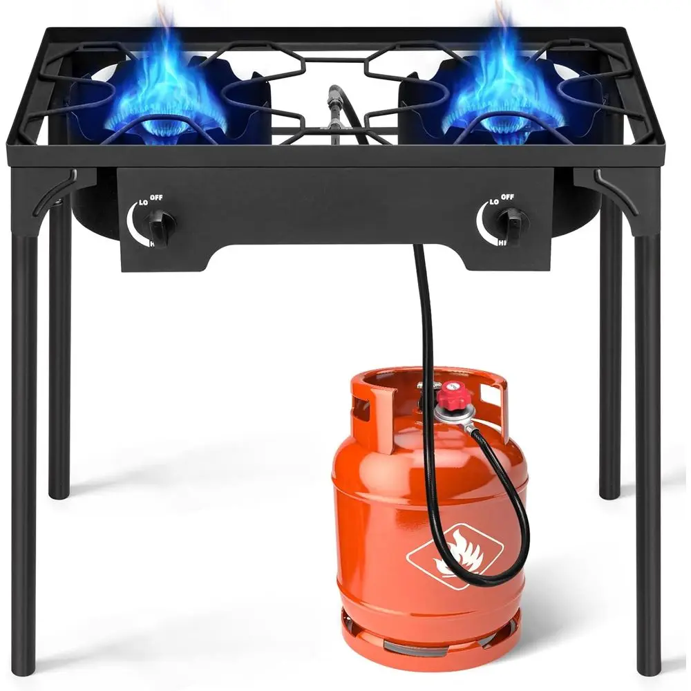 

Portable Propane Gas Stove for Camping and Outdoor Cooking with Removable Legs and Adjustable PSI Regulator