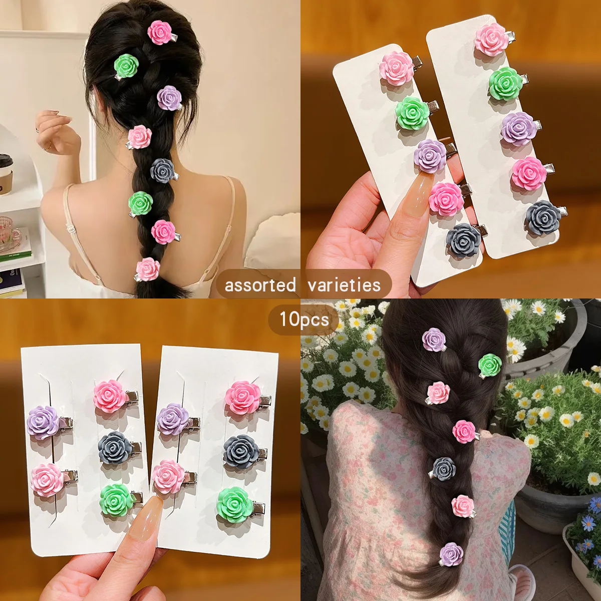 

10 красочных случайных сладких заколок для волос с цветочным принтом, подходящих для ежедневного использования в качестве аксессуаров для волос