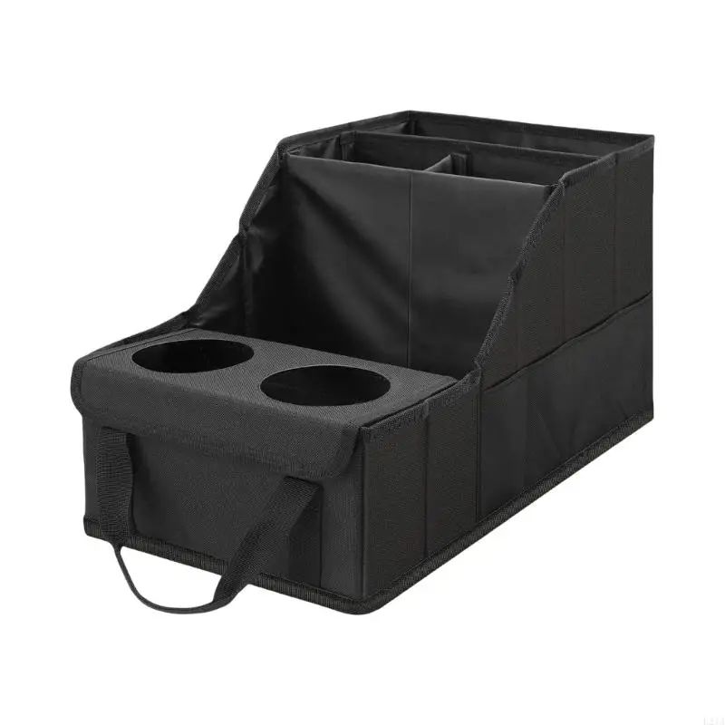 

2025 New Foldable Vehicle Storage Organizers 4 Compartments 2 Cup Holders Durable Fabric